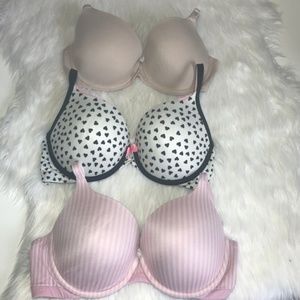 3 Victoria’s Secret Bra Bundle 32DD Pink Tan Black